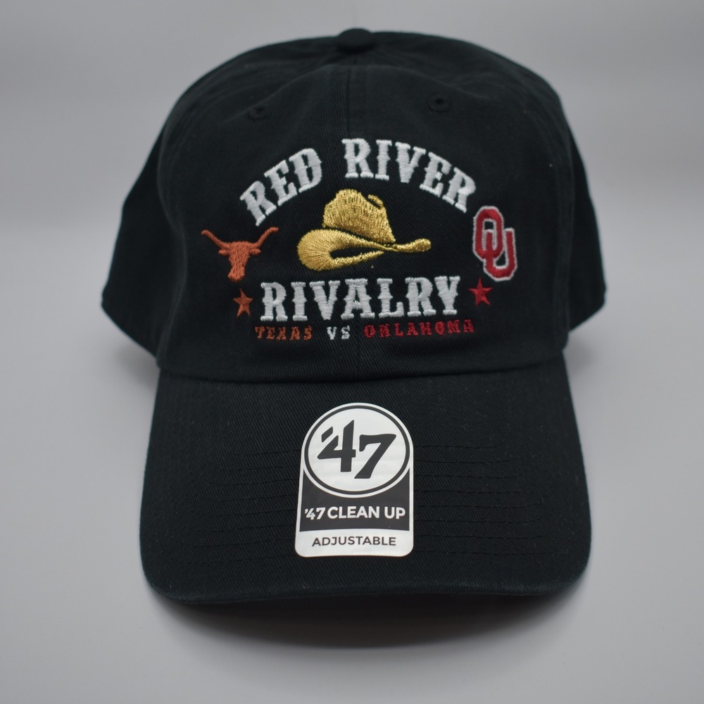 '47 Brand Red River Rivalry Texas Oklahoma Clean Up Adjustable Hat Cap Black NWT